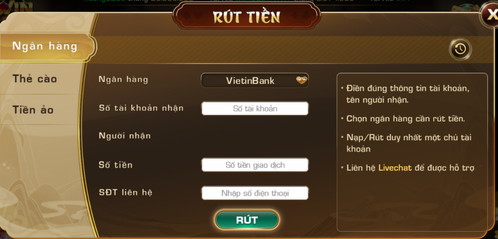 Để tránh lỗi thông tin ngân hàng thành viên cung cấp phải chính xác